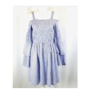 Altar'd State Blue Stripe Cold Shoulder Dress Bell Sleeves Size M